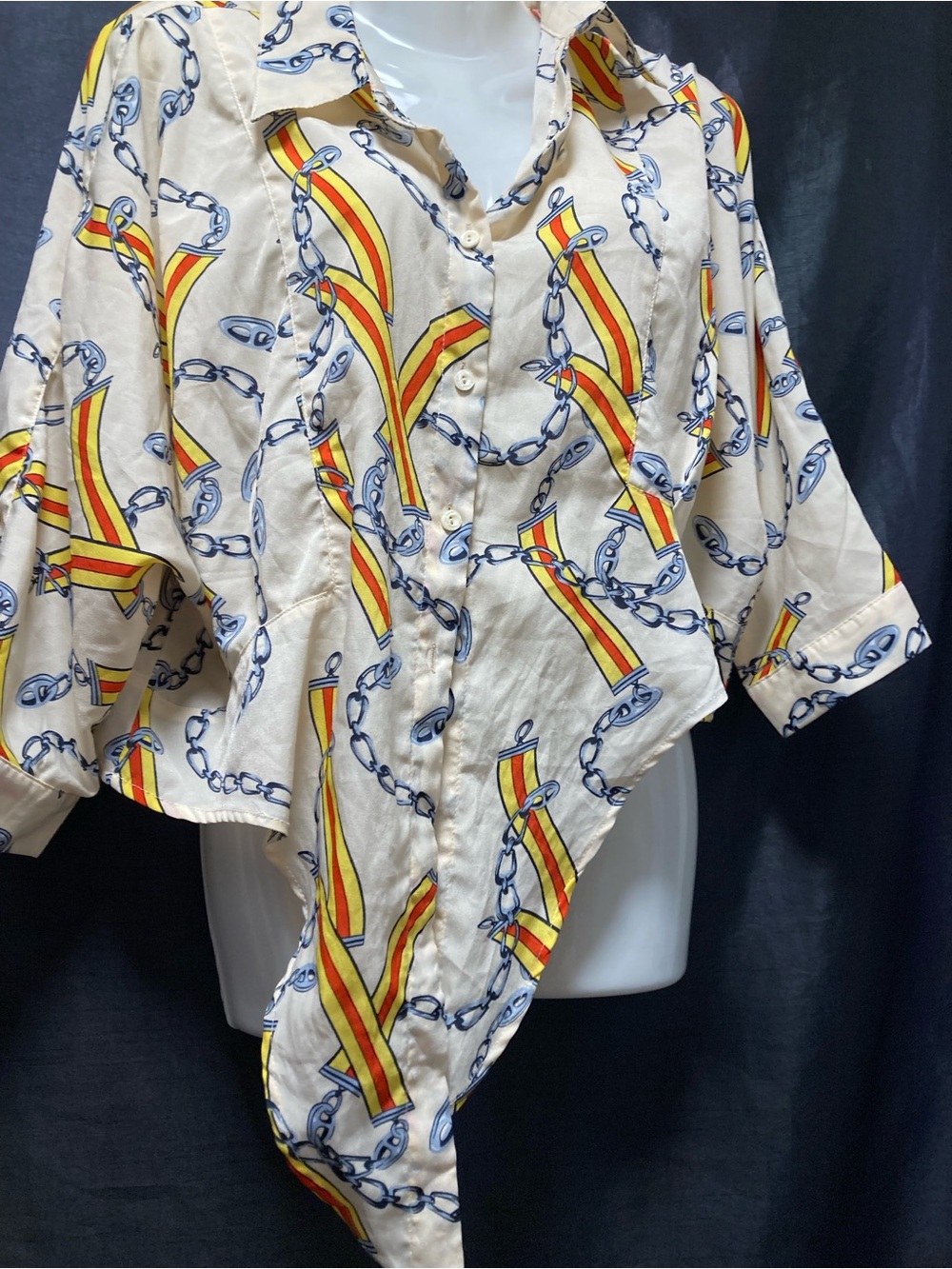 Deco Lux Satin Chain Print Button-Up Blouse Y2K Size 9